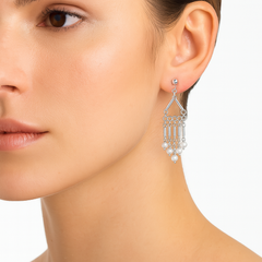 Arete Largo Estilo Candelabro con Piedras Naturales Hecho a Mano Plata .925