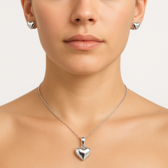 Juego Corazón Bombeado Grande Plata .925