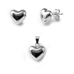 Juego Corazón Bombeado Chico Plata .925