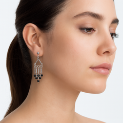 Arete Largo Estilo Candelabro con Piedras Naturales Hecho a Mano Plata .925