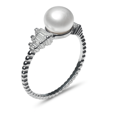 Anillo Perla Natural y Circonias Baguette Plata .925 con Rodio