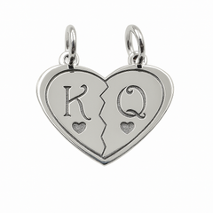 Dije Duo Corazón Partido con Iniciales K & Q Plata .925