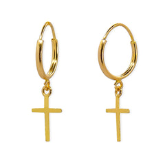 Arracada con Cruz Lisa 2cm Oro 10K