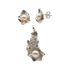Juego Perla Natural con Conchita Plata .925
