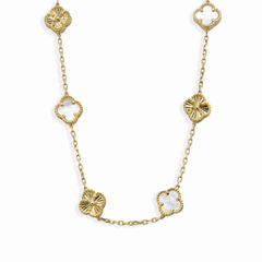 Collar 10 Flores Inspirado Van C Diamantado con Madre Perla Oro 10K