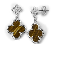 Arete Flor Mediano Inspirado Van C Diamantado con Piedras Naturales Plata .925 con Rodio