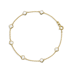 Pulsera Flor Inspirada Van C Madre Perla Oro 10K