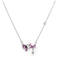 Collar Mariposas con Circonias con Bolita Lisa Plata .925 con Rodio