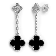 Arete Flor Largo Inspirado Van C con Micro Circonias y Piedra Natural Plata .925 con Rodio