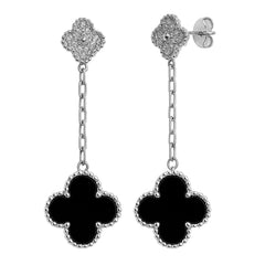 Arete Flor Largo Inspirado Van C con Micro Circonias y Piedra Natural Plata .925 con Rodio