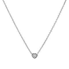 Collar Dije Corazón con Cadena Eslabones Plata .925 con Baño de Rodio