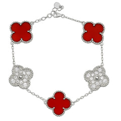 Pulsera Flor Inspirada Van C Cornalina y Circonias Plata .925 con Rodio