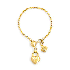 Anillo Ajustable Candado Corazon y Dije Oro 10K