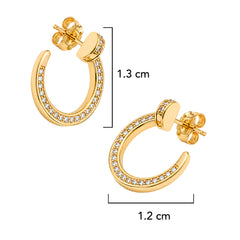 Arracada Inspirada Cartier 1:1 Clavo con Circonias Chico, Plata .925 con Baño de Oro 18k