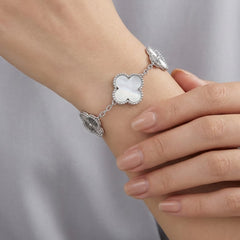 Pulsera Flor Inspirada Van C 2 Estilos Diamantado y Piedra Natural Plata .925 con rodio