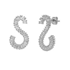 Arete Doble Función con Circonias Baguette Plata .925 con Rodio