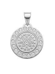 Dije Medalla de San Benito con Circonias de 2.2cm Plata .925