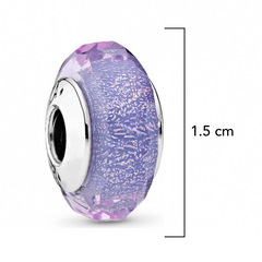 Charm Inspirado Pan 1:1 de Cristal de Murano Ondas Lavanda Morado Plata .925