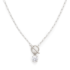 Collar Circonia de .6mm con Broche T y Cadena Paper Clip Plata .925 con Rodio