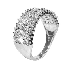Anillo Ancho Media Churumbela con Circonias Baguette Plata .925 con Rodio