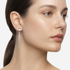 Arete Largo Placa Lisa con Cadena Punto y Coma Hecho a Mano Plata .925