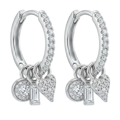 Huggies con Dijes de Corazón con Micro Circonias Plata .925 con Rodio