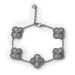 Pulsera Flor Inspirada Van C Dimantada Plata .925 con Rodio