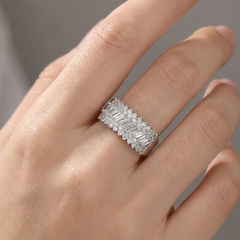 Anillo Ancho Media Churumbela con Circonias Baguette Plata .925 con Rodio