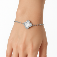 Pulsera Flor Inspirada Van C con Micro Circonias y Piedras Naturales Plata .925 con Rodio