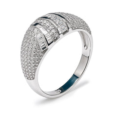 Anillo Ancho con Micro Circonias y Circonias Baguette Plata .925 con Rodio
