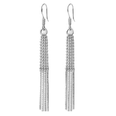 Arete Largo Cadena de Bolitas y Cola de Rata Hecho a Mano Plata .925