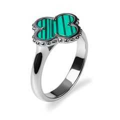 Anillo Flor Inspirado Van C Plata con Malaquita Verde.925 con Rodio