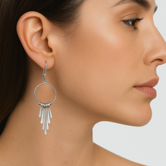 Arete Mediano Aro con Colgantes Hecho a Mano Plata .925