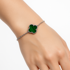 Pulsera Flor Inspirada Van C Piedras Naturales Plata .925