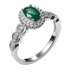 Anillo Circonia Ovalada con Micro Circonias Plata .925 con Rodio