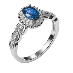 Anillo Circonia Ovalada con Micro Circonias Plata .925 con Rodio