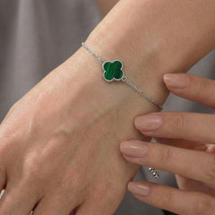 Pulsera Flor Inspirada Van C Piedras Naturales Plata .925