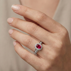 Anillo Circonia Ovalada con Micro Circonias Plata .925 con Rodio