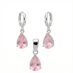 Juego Circonia Rosa en Forma de Gota Plata .925