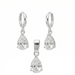 Juego Circonia Blanca en Forma de Gota Plata .925