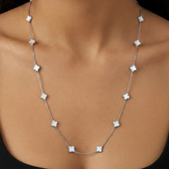 Collar Flores Inspirado Van C Largo Piedras Naturales Plata .925 con Rodio