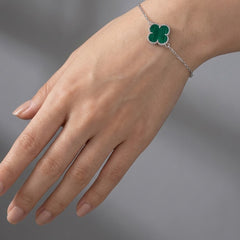 Pulsera Flor Inspirada Van C Piedras Naturales Plata .925 con Rodio