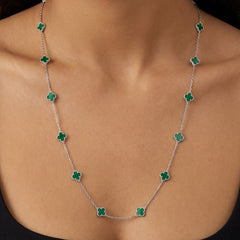 Collar Flores Inspirado Van C Largo Piedras Naturales Plata .925 con Rodio