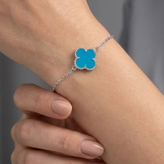 Pulsera Flor Inspirada Van C Piedras Naturales Plata .925 con Rodio