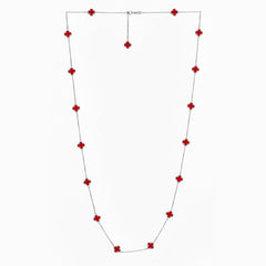 Collar Flores Inspirado Van C Largo Piedras Naturales Plata .925 con Rodio