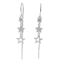 Arete Largo Estilo Violador Estrellas con Circonias Plata .925