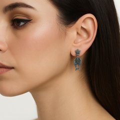 Arete Largo Catrines Estilo Oxidado Hecho a Mano Plata .925