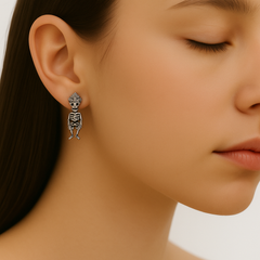 Arete Largo Catrines Estilo Oxidado Hecho a Mano Plata .925