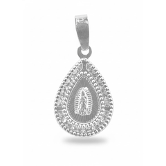 Dije Medalla en Forma de Gota de la Virgen de Guadalupe Con Circonias 2 cm Plata.925