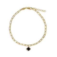 Pulsera Flor Inspirada Van C Onix 18cm Oro 10K